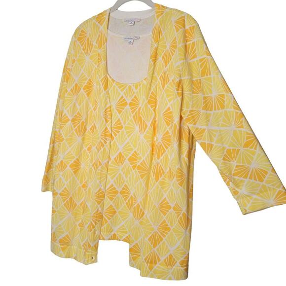 Isaac Mizrahi Live! sweater set women's size XL 100% cotton yellow knit cardigan - Picture 1 of 14
